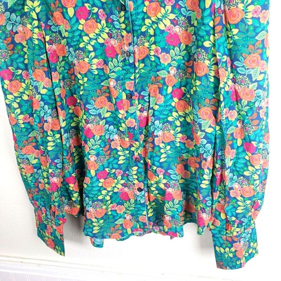 Women's Rosie Vines Bright Floral Puff Shoulder Button Up Shiry Size PM - Picture 6 of 9